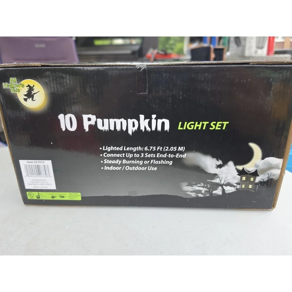 Vtg Nos Lot Of 2 sets - Halloween Jack-o-Lantern 10 Pc Pumpkin String Light Set